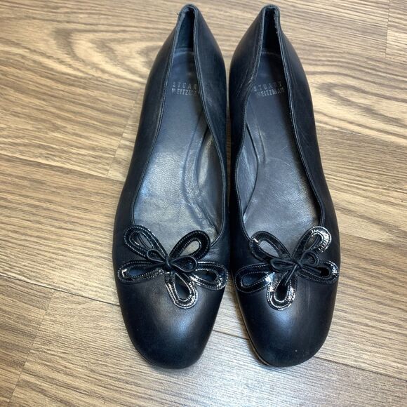 Stuart Weitzman Black Cutout Flower Leather Flats Slip On Womens Size 10 M - Picture 6 of 11